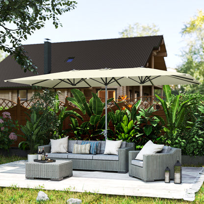 Outsunny Doppelseitiger Schirm، 451 × 264 سم Sonnenschirm mit Kurbelsystem، 12 Metallstreben، Aluminiummast، Cremeweiß