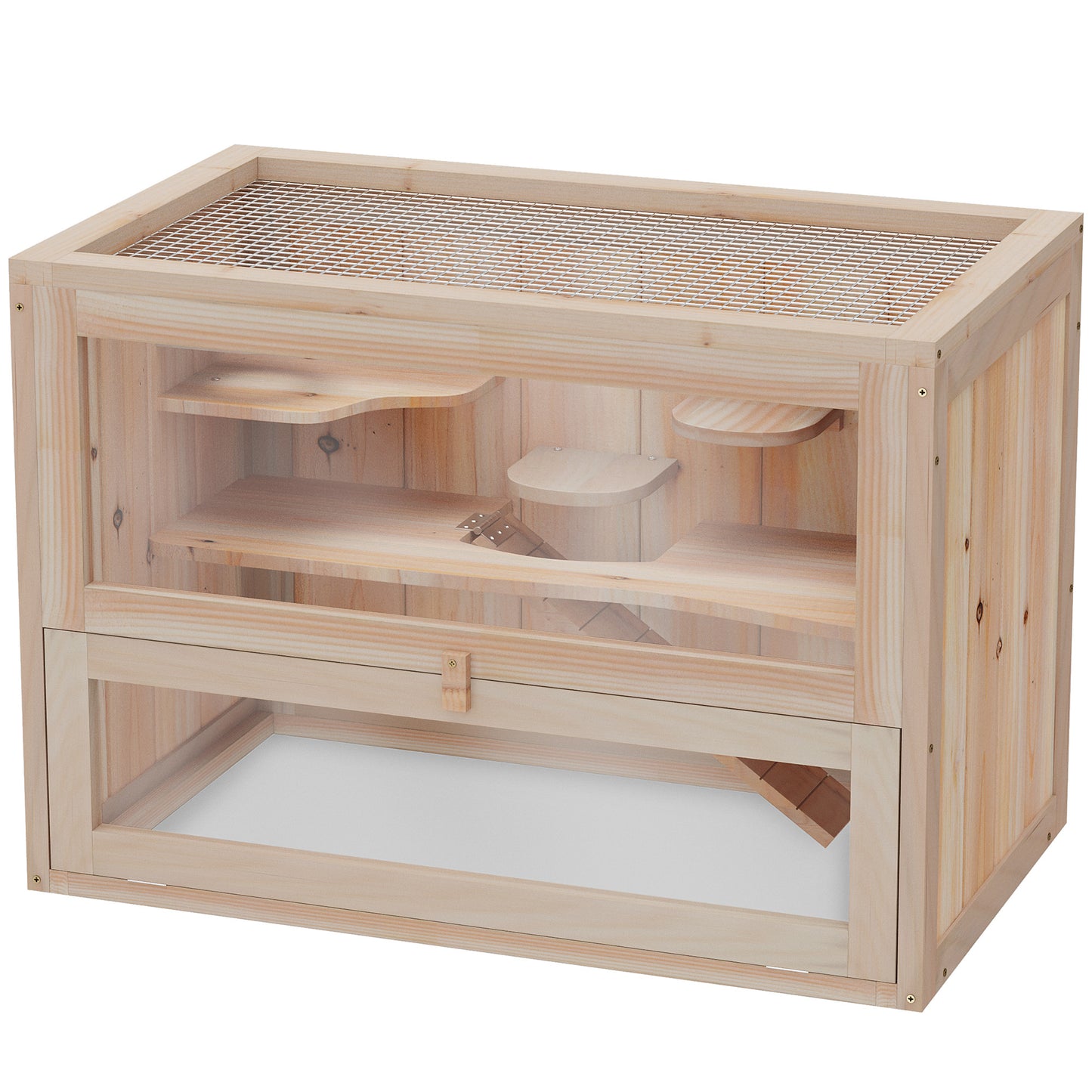 PawHut Kleintierkäfig Nagerkäfig Holz 60 x 35 x 42 cm