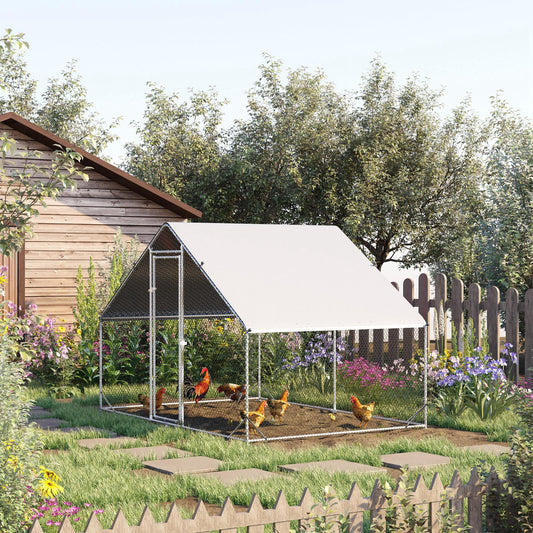 PawHut Hühnerstall, Freilaufgehege, Geflügelstall mit Schattendach, Freigehege für 4-6 Hühner, Enten Kaninchen, 3 x 2 x 2 m