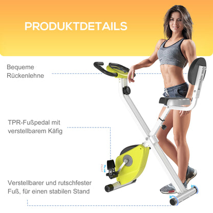 HOMCOM Heimtrainer Fahrradtrainer klappbar Magnetisch Hometrainer Fahrrad mit LCD Monitor, 8 stufig einstellbarem Magnetwiderstand, Platzsparend Fitnessbikes für Zuhause Gelb+Weiß