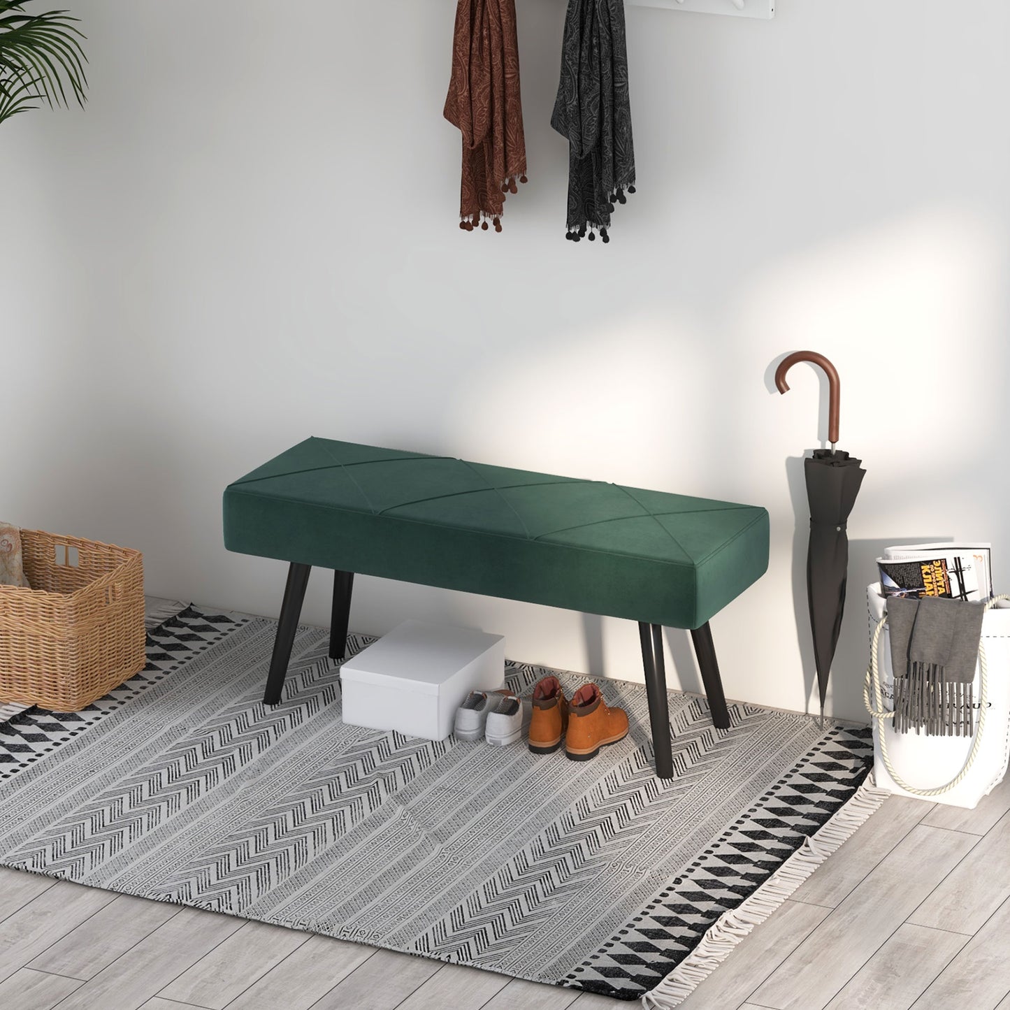 HOMCOM Sitzbank Polsterbank Bettbank, Samtoptik, 100 x 36 x 45 cm, Grün