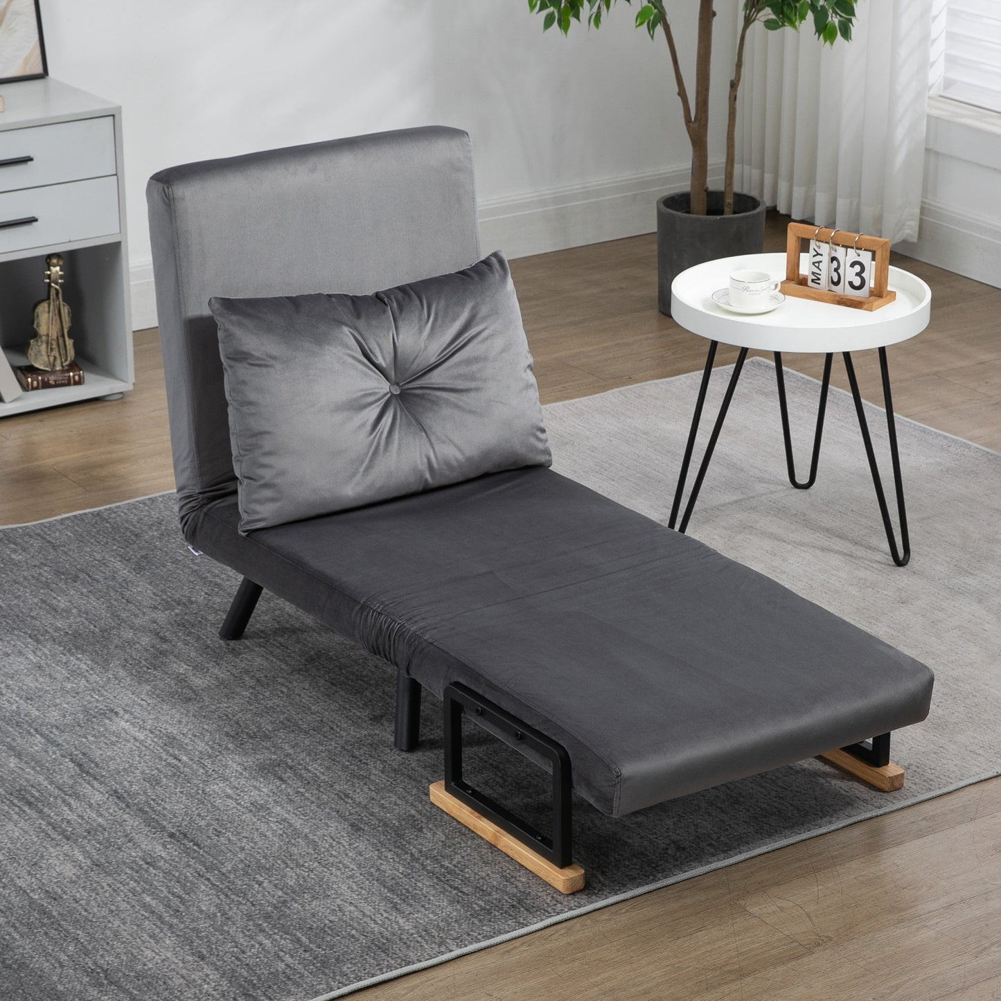 HOMCOM Relaxsessel im Skandidesign, Liegesessel, Lesesessel. ink. Kissen mit Knopfhefung, Schwarz + Natur