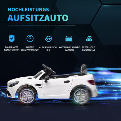 AIYAPLAY Kinder-Elektroauto, mit LED-Scheinwerfern, Sicherheitsgurt, Hupe, Musik, 3 bis 5 km/h, weiß, 107 x 62,5 x 44cm
