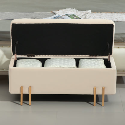 HOMCOM Polsterbank mit Stauraum, Truhenbank, Schaumstoff, Metall, Kautschukholz, 100 x 40 x 42 cm, Beige