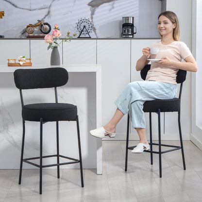 HOMCOM 2er-Set Barstühle mit Polstersitz und Fußstütze، Fleece-Bezug، Metallrahmen، Schwarz