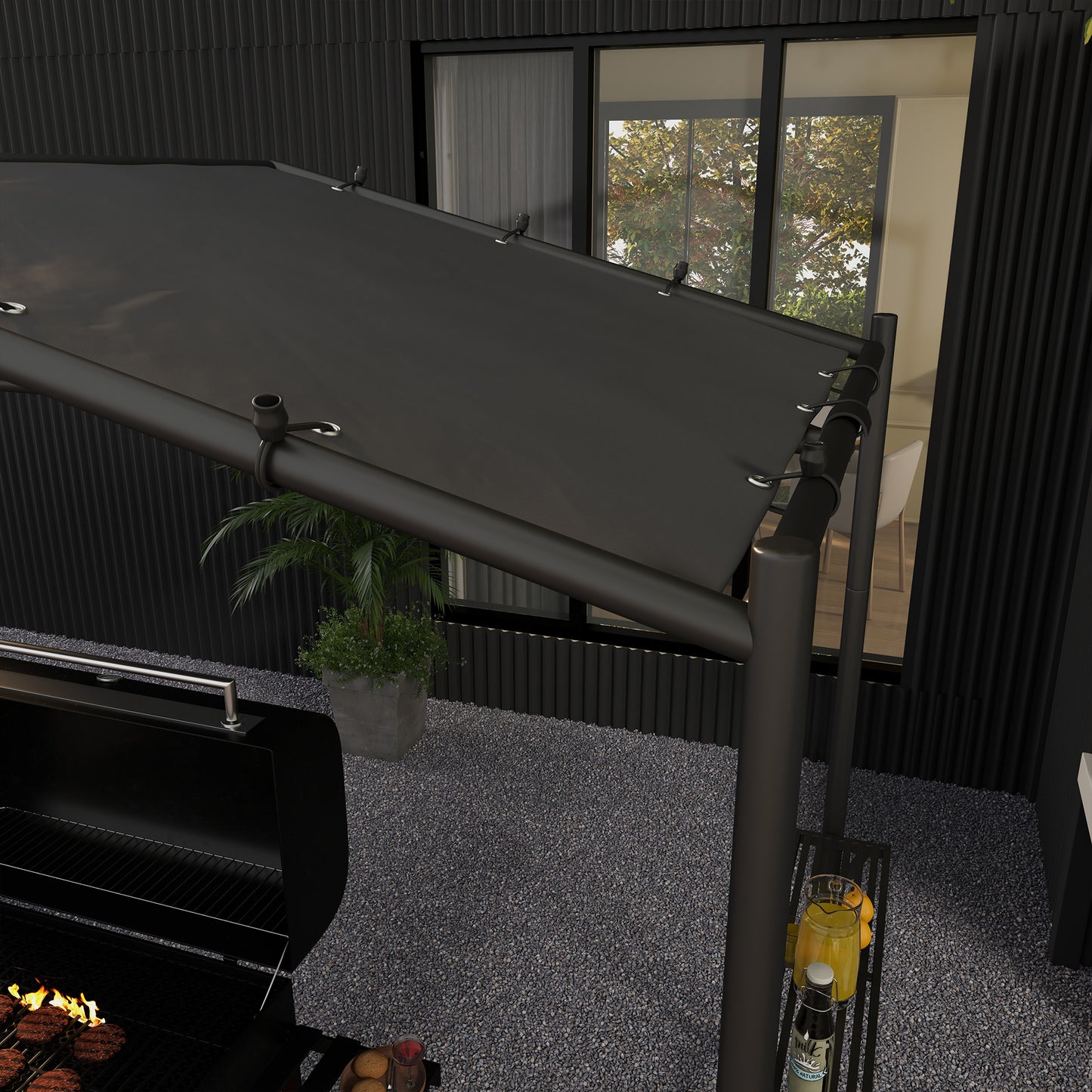 Outsunny Grillzelt Grilldach, wetterbeständig, inkl. Seitentaschen, 277 x 149 x 230 cm, Dunkelgrau