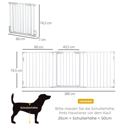 PawHut Absperrgitter Hund Freistehendes Schutzgitter 180 x 74,5 cm Hundegitter Klappbar Türschutzgitter Treppengitter Hundeabsperrgitter für Treppen, Türen, Küche, Flur, 3 Paneelen, Weiß