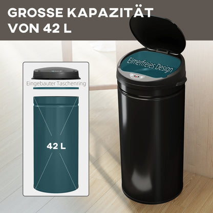HOMCOM 42 Liter Sensor-Mülleimer mit Soft-Close-Funktion, berührungsfreier Abfalleimer aus Edelstahl für hygienische Küchen