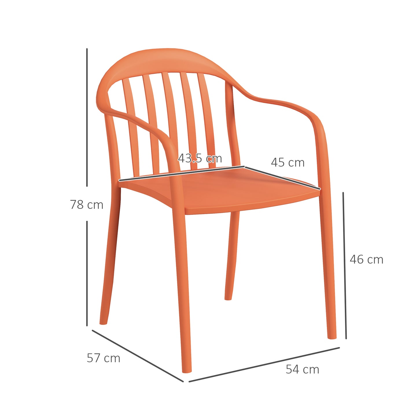 Outsunny Gartenstuhl 4er Set wetterfest Gartenstühle aus Kunststoff Stapelstuhl mit Armlehne Rückenlehne bis 120 kg belastbar