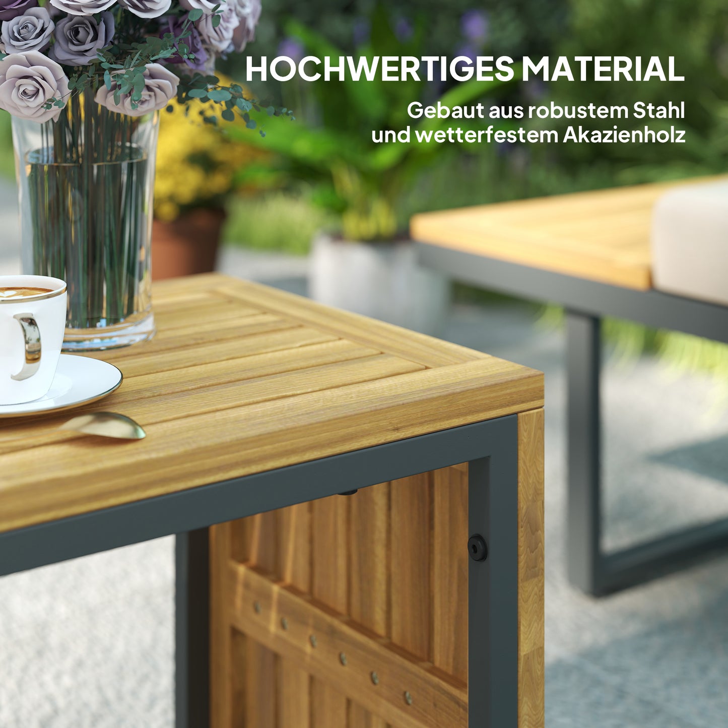 Outsunny Außenmöbel-Set, auf 6 Sitze erweiterbar, L-förmige Outdoor-Sitzecke mit Tischen, Stahlrahmen, verstellbare Lehnen, Grau