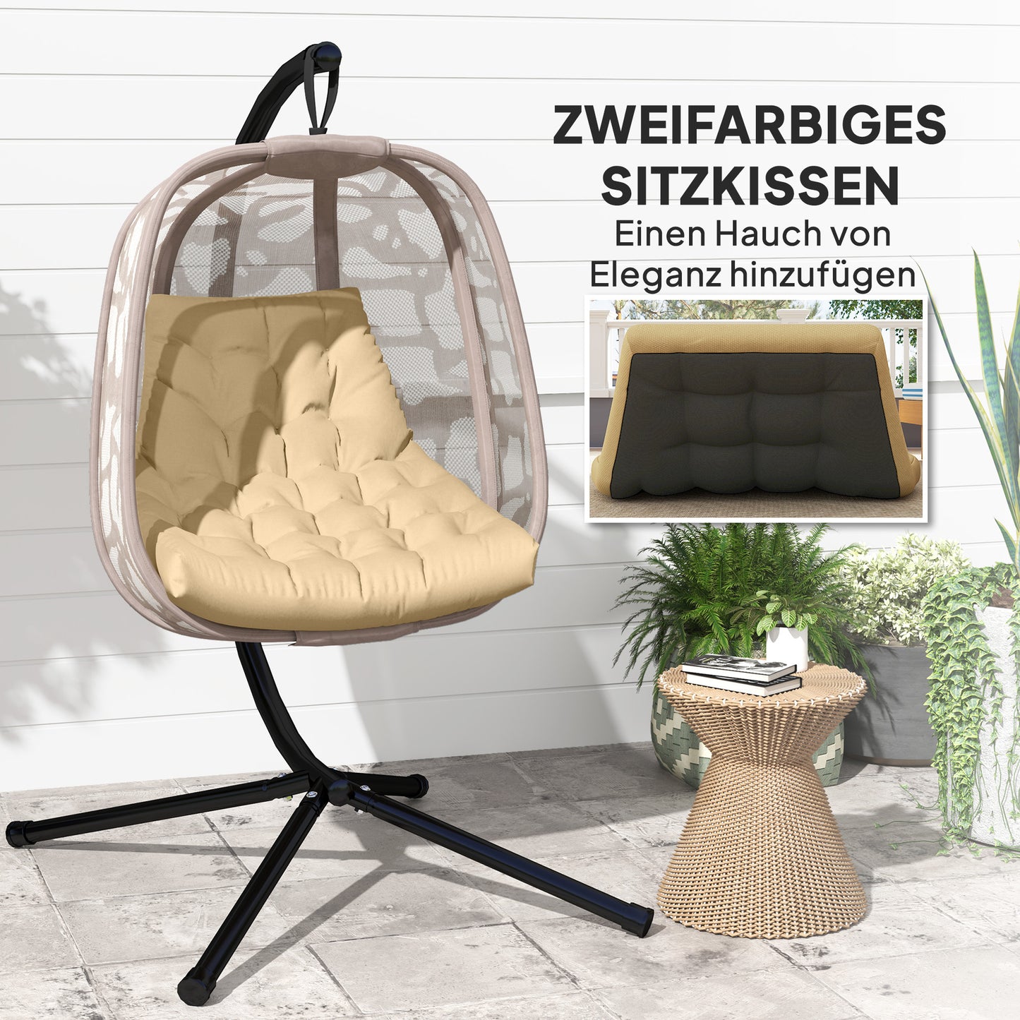 Outsunny Sitzkissen, Außensitzkissen für Hängekorb und Schaukelstühle, Outdoor-Polsterkissen, Beige