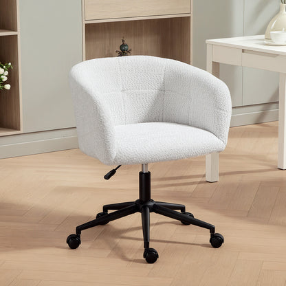 HOMCOM Gepolsterter Bürostuhl mit Plüschbezug, Wannen-Design, rollbarer Schreibtischstuhl, Stahlbasis, Creme+Schwarz