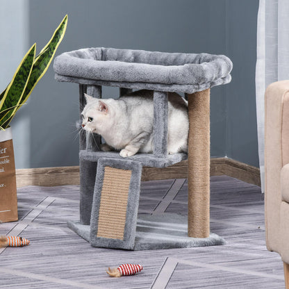 PawHut Kratzbaum 57 سم Kleiner Katzenbaum mit Katzenhöhle، Liegeplattform، Katzenkratzbaum mit Kratzbrett، Spielball، Katzenmöbel für Katzen bis 5 كجم Hellgrau