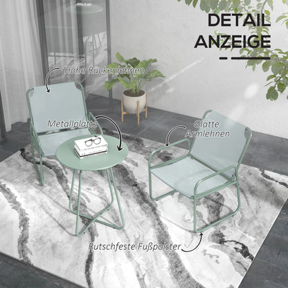 Outsunny 3-teiliges Gartenmöbelset، 2 Stühle mit atmungsaktivem Stoffbezug، 1 عداء Tisch Ø60 سم، Grün
