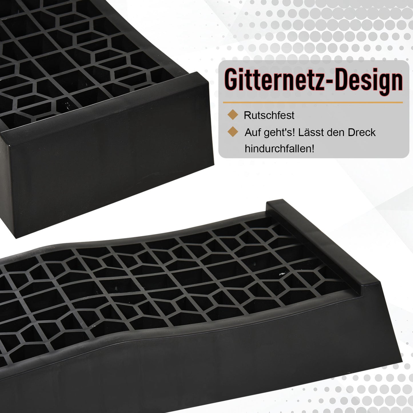 HOMCOM 2-teiliges Auffahrrampen-Set, Schwellenrampe, Bordsteinrampe, Gummirampen, 3 Tonnen Tragkraft, Kunststoff, Schwarz