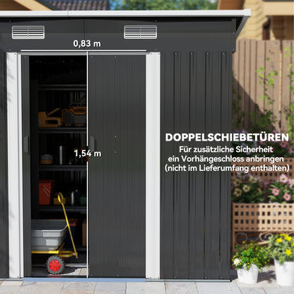Outsunny Gerätehaus Metall 2,3 m² 207 x 130 x 182 cm Geräteschuppen mit Pultdach Fenster Bodenrahmen Schwarz