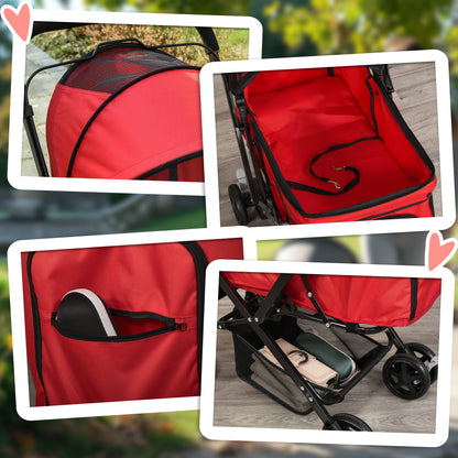 PawHut Hundebuggy Hundewagen bis 10kg klappbar verstellbares Vordach Oxford Rot 76,5 x 52 x 95 cm