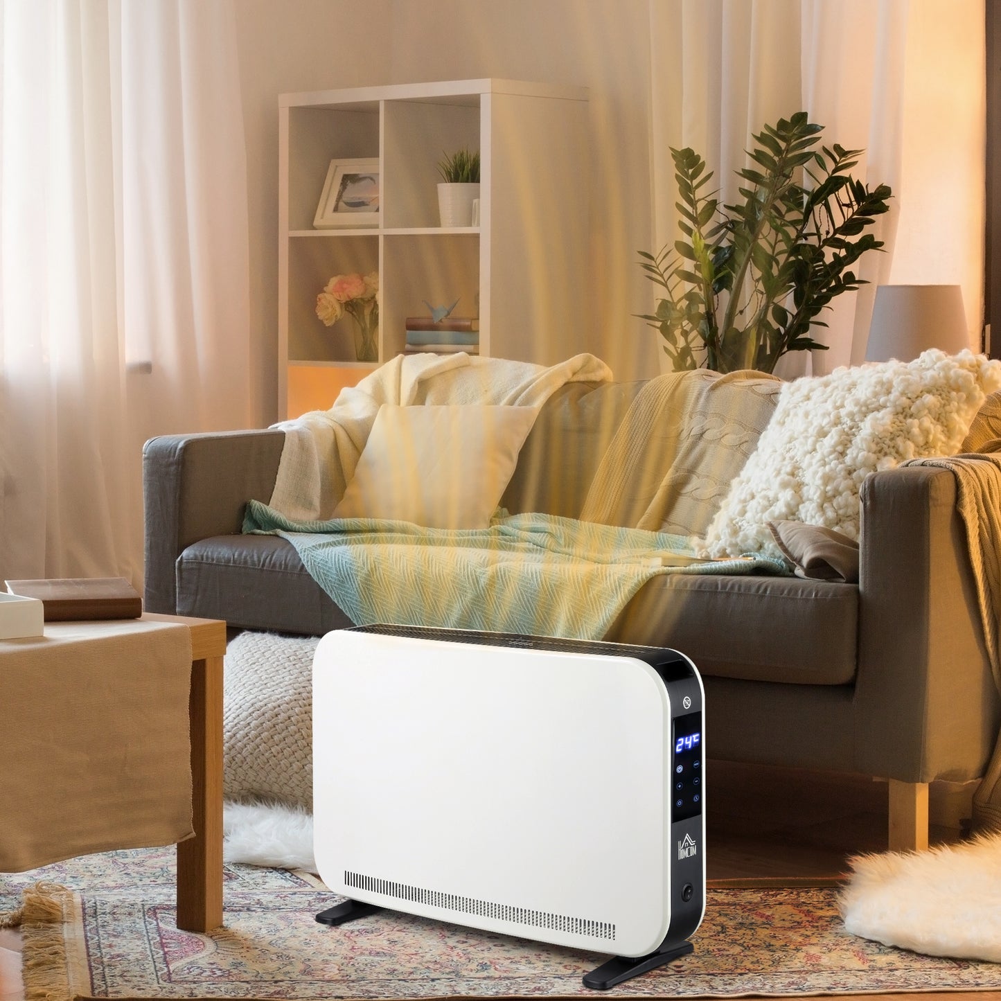 HOMCOM Elektroheizung 2000W Heizlüfter mit 3 Heizstufen Heizkörper mit LED-Anzeige, 24-Stunden-Timer Verstellbar Temperatur für 18 m²