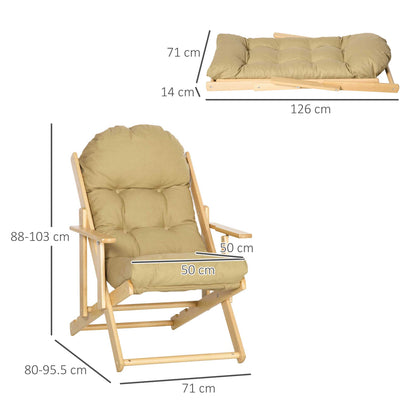 HOMCOM Akzentsessel, Relaxsessel, verstellbare Rückenlehne, Buchenholzrahmen, bis 120 kg, Braun