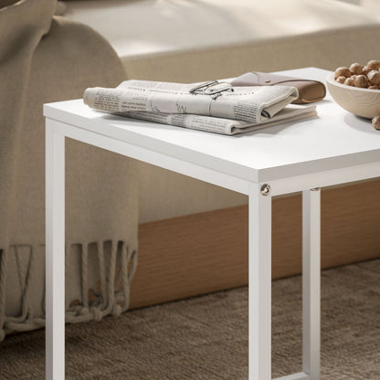 HOMCOM Moderner Couchtisch, 2er-Set Sofatisch, für kleine Räume, Quadratisch, MDF, Metall, Weiß
