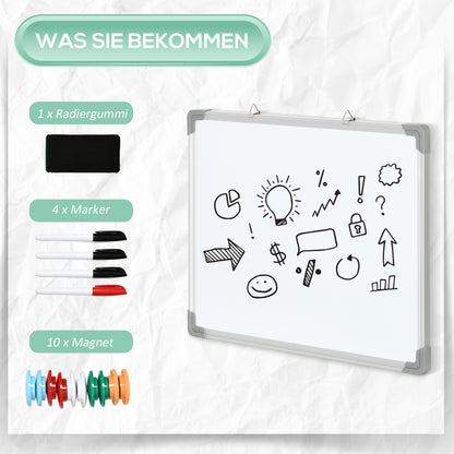 HOMCOM Whiteboard Magnettafel, leicht abwischbar, mit 4 Markern, 10 Magneten, 1 Radierer, 60 x 1,8 x 45cm