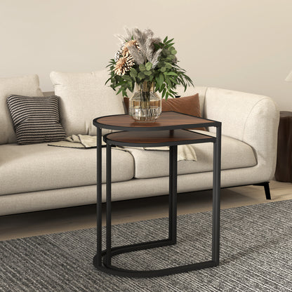 HOMCOM Satztisch-Set، Beistelltische، Metallrahmen، Tischplatte in Holzoptik، براون