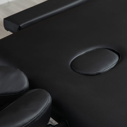 HOMCOM Massageliege, 2 Zonen klappbarer Massagetisch mit Kunstleder-Bezug, Kopfstütze, Armlehnen, Tasche, höhenverstellbare Massagebank 90cm Breit bis 225 kg belastbar, Schwarz