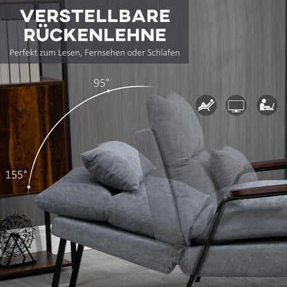 HOMCOM Sessel mit Ottomane Polstersessel Relaxsessel, inkl. Kissen, 68 cm x 91,5 cm x 88 cm, Hellgrau