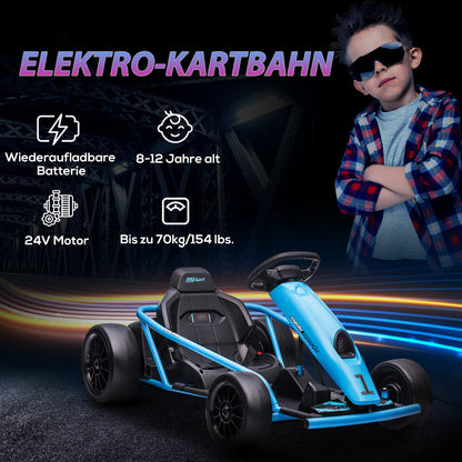 HOMCOM Elektro-Gokart für Kinder, Drift-Funktion, Hupe, Musik, Sicherheitsgurt, Soft-Start, Blau/Schwarz