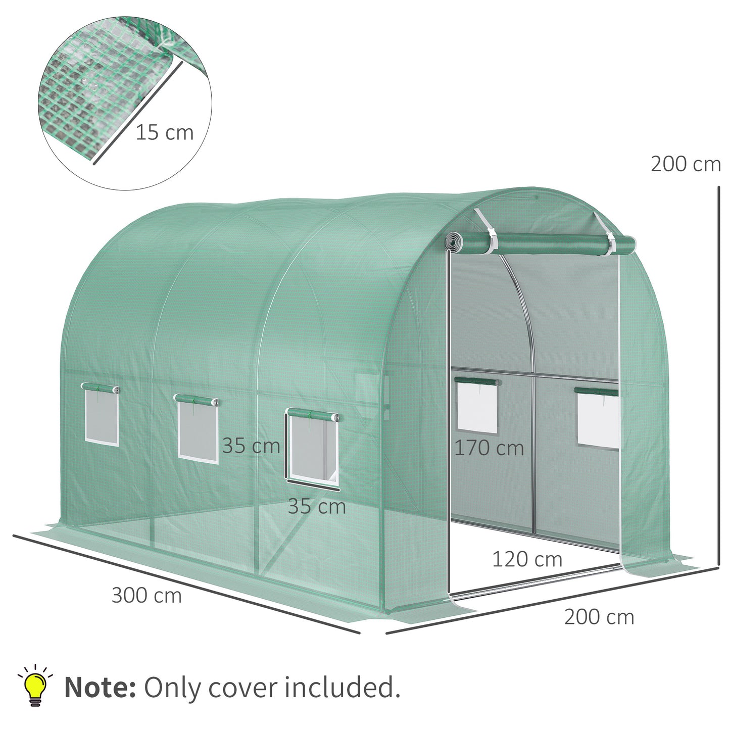 Outsunny Gewächshausfolie, 3 x 2 x 2 m, wasserdichte Gartenplane mit UV-Schutz, Kunststoff-Folie, Abdeckplane für Treibhaus, Folientunnel, Tunnelfolie für Außenbereich, Grün