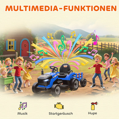 AIYAPLAY Elektrischer Kindertraktor, Aufsitz-Traktor mit Fernbedienung, Soft-Start, für Kinder im Alter von 3-8 Jahren, Blau