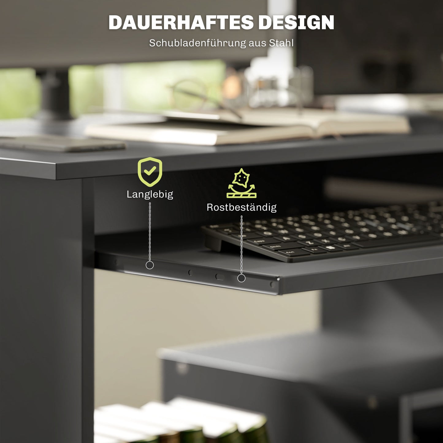 HOMCOM Computertisch, Schreibtisch, Spanplatte, Metall, 80 x 45 x 75 cm, Schwarz