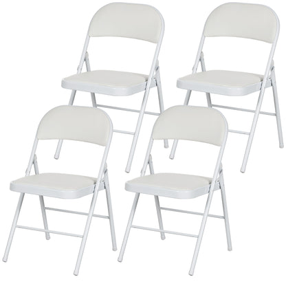HOMCOM 4er-Set Klappstühle, Tragbare Bürostühle, Metallbeine, Faltstuhl für Büro, Empfang, Wartezimmer, Kunstleder, Weiß