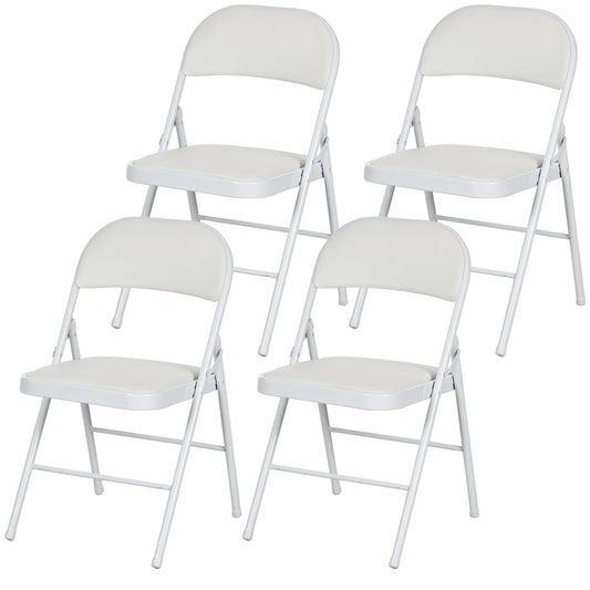 HOMCOM 4er-Set Klappstühle, Tragbare Bürostühle, Metallbeine, Faltstuhl für Büro, Empfang, Wartezimmer, Kunstleder, Weiß