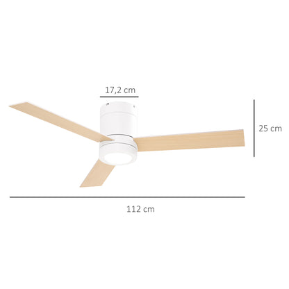 HOMCOM Deckenventilator mit LED-Licht, 2-in-1 Design, mit Timer, Fernbedienung, Deckenlampe mit Ventilator, Weiß+Naturholz