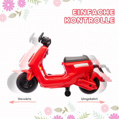 AIYAPLAY 6V Elektro-Motorrad für Kinder, mit Scheinwerfer und Musik, Vor- och Rückwärtsgang, Trainingsräder, 18-36 Monate, Rot