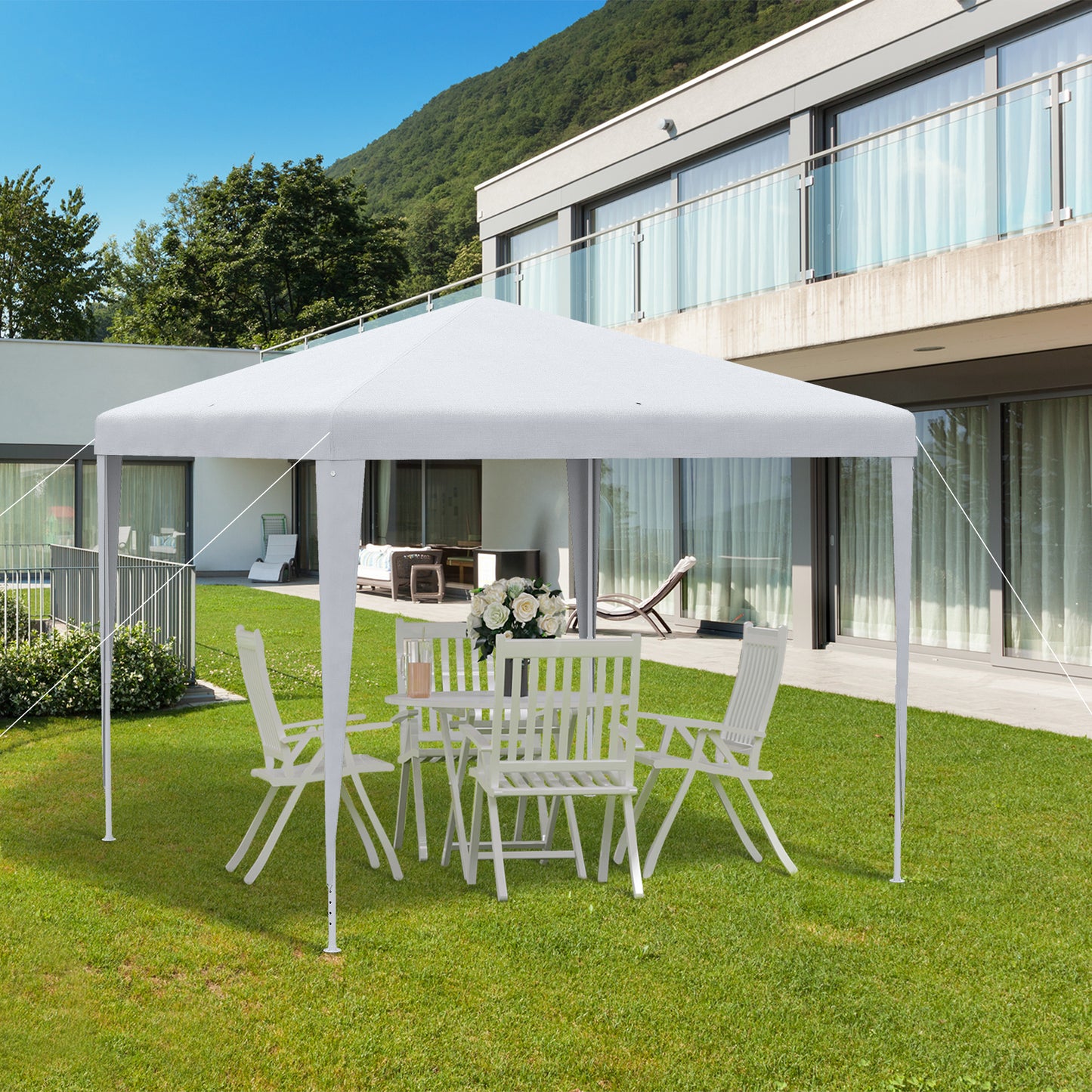 Outsunny Pavillon 2,7x2,7m Rechteckig Wasserabweisend Stabil Winterfest Pavillon Partyzelt Gartenzelt Gartenpavillon Festzelt für Camping Garten, Weiß