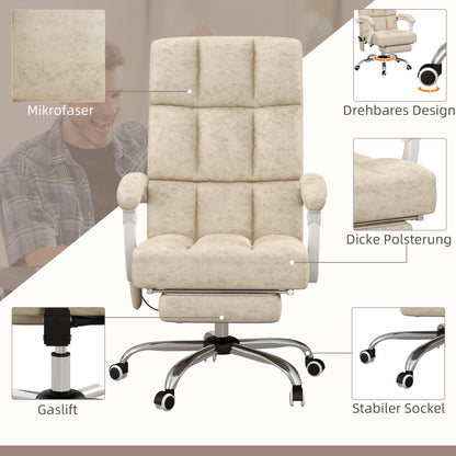 Vinsetto Bürostuhl mit Massage- & Wärmefunktion, Fußstütze, verstellbar, bis 120kg, Beige