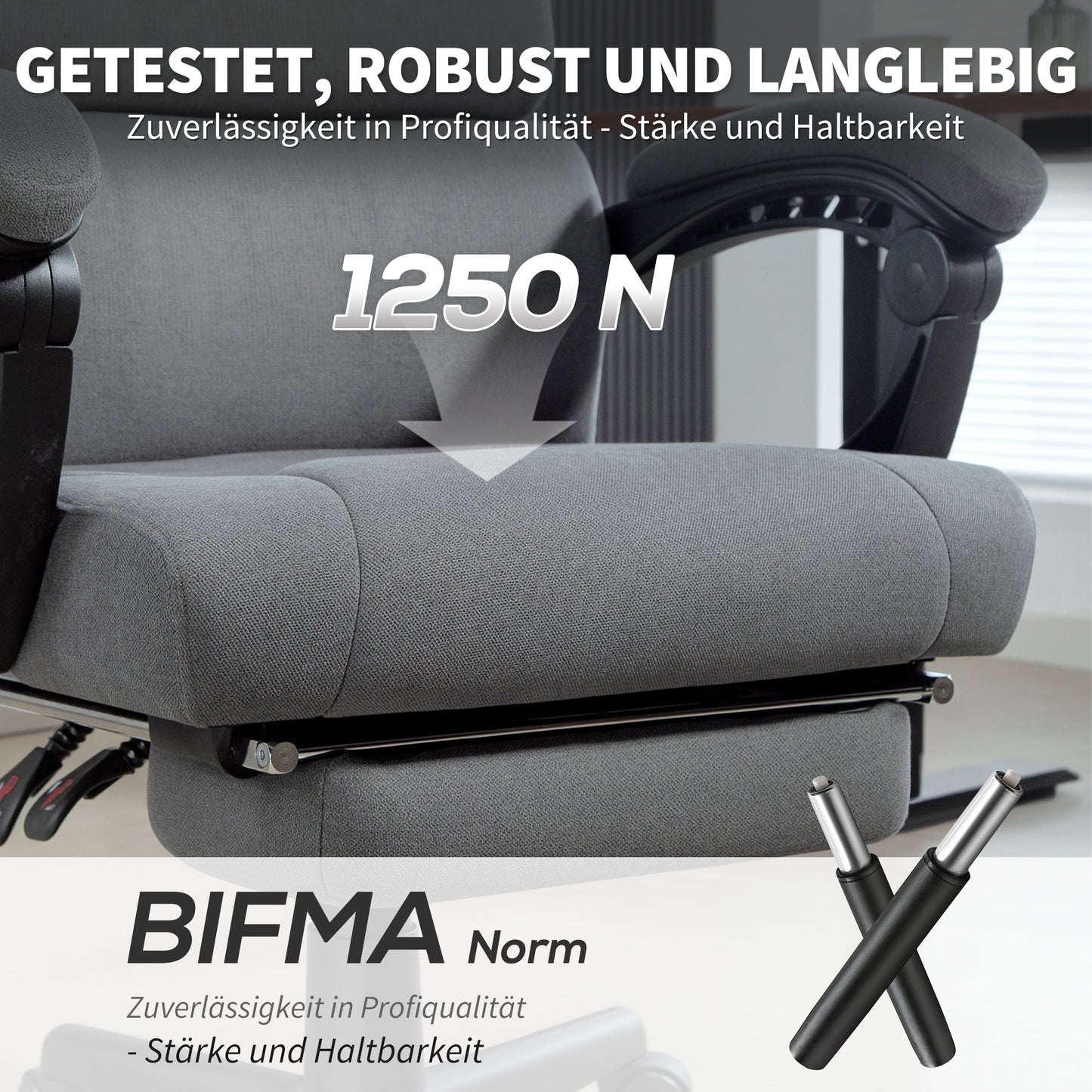 HOMCOM Gepolsterter Bürostuhl mit Samt-Optik, höhenverstellbar, rollbar, Grau