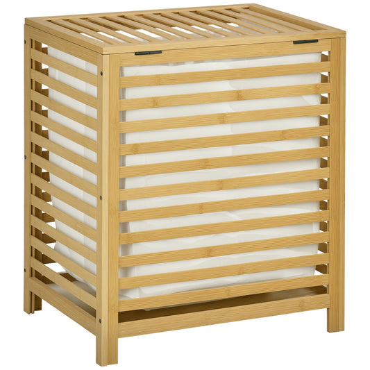 HOMCOM Wäschekorb aus Bambus, herausnehmbarer Wäschesack, wasserbeständig, Natur + Beige