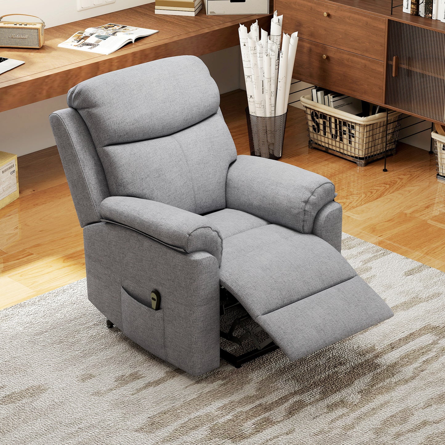 HOMCOM Elektrischer Aufstehsessel, Sessel mit Aufstehhilfe, Relaxsessel mit Schlaffunktion, Leinenoptik, 83 x 89 x 102 سم, غراو