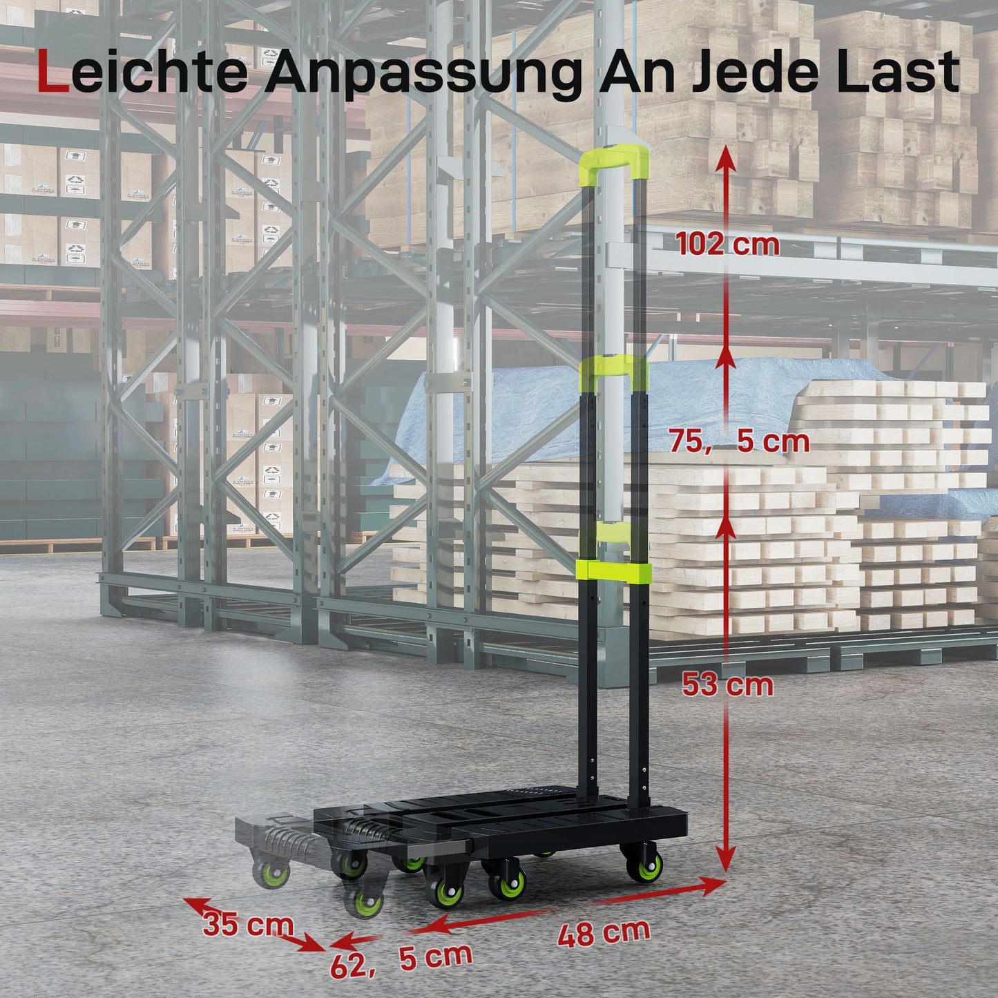 HOMCOM Sackkarre klappbar Metall Transportkarre mit Räder verstellbarem Griff 49 x 35 x 102 cm Grün
