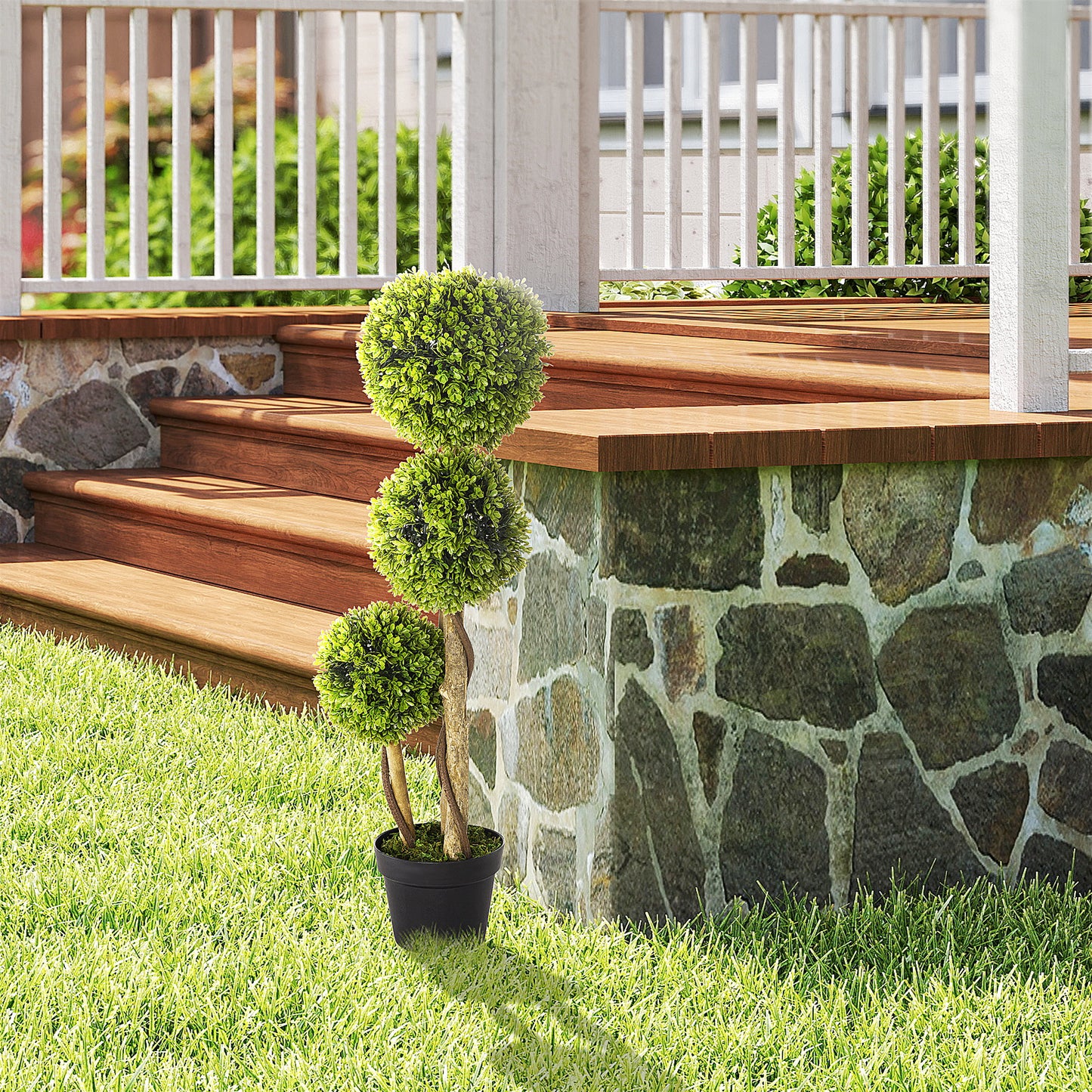 HOMCOM Künstlicher Buchsbaum، Kunstpflanze، واقعية Aussehen، في الهواء الطلق، Grün + Schwarz