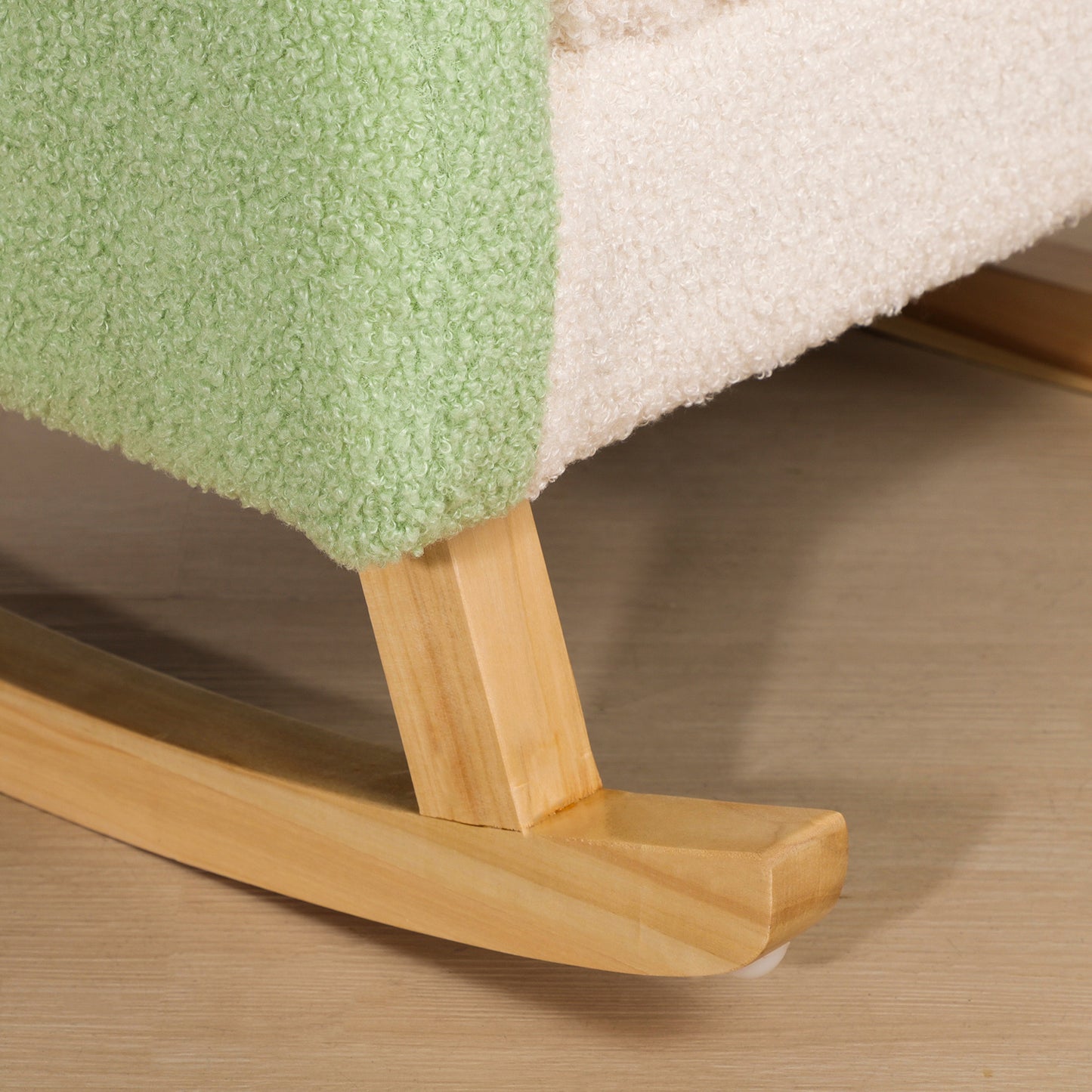 HOMCOM Schaukelstuhl für Kleinkinder Niedliches Design, Schaffell-Imitat, Eukalyptusholz Grün + Gelb Beige