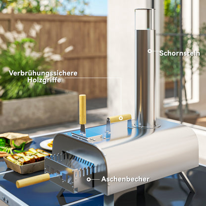 Outsunny Outdoor-Pizzaofen, Tragbarer Pizza-Ofen mit Pizzastein und Schaufel, klappbare Beine, Schornstein, Edelstahl