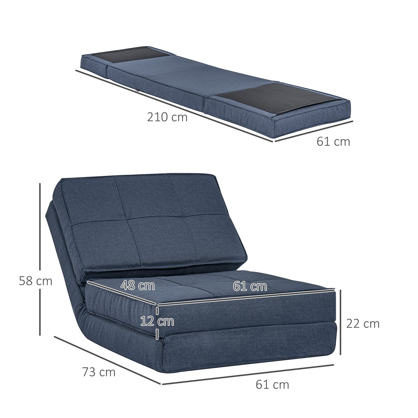 HOMCOM Bodensofa klappbar Schlafsessel Bodenstuhl 5-stuhfig verstellbar Klappsessel Schlafsofa Sofabett Einzelsofa Blau 61 x 73 x 58 cm