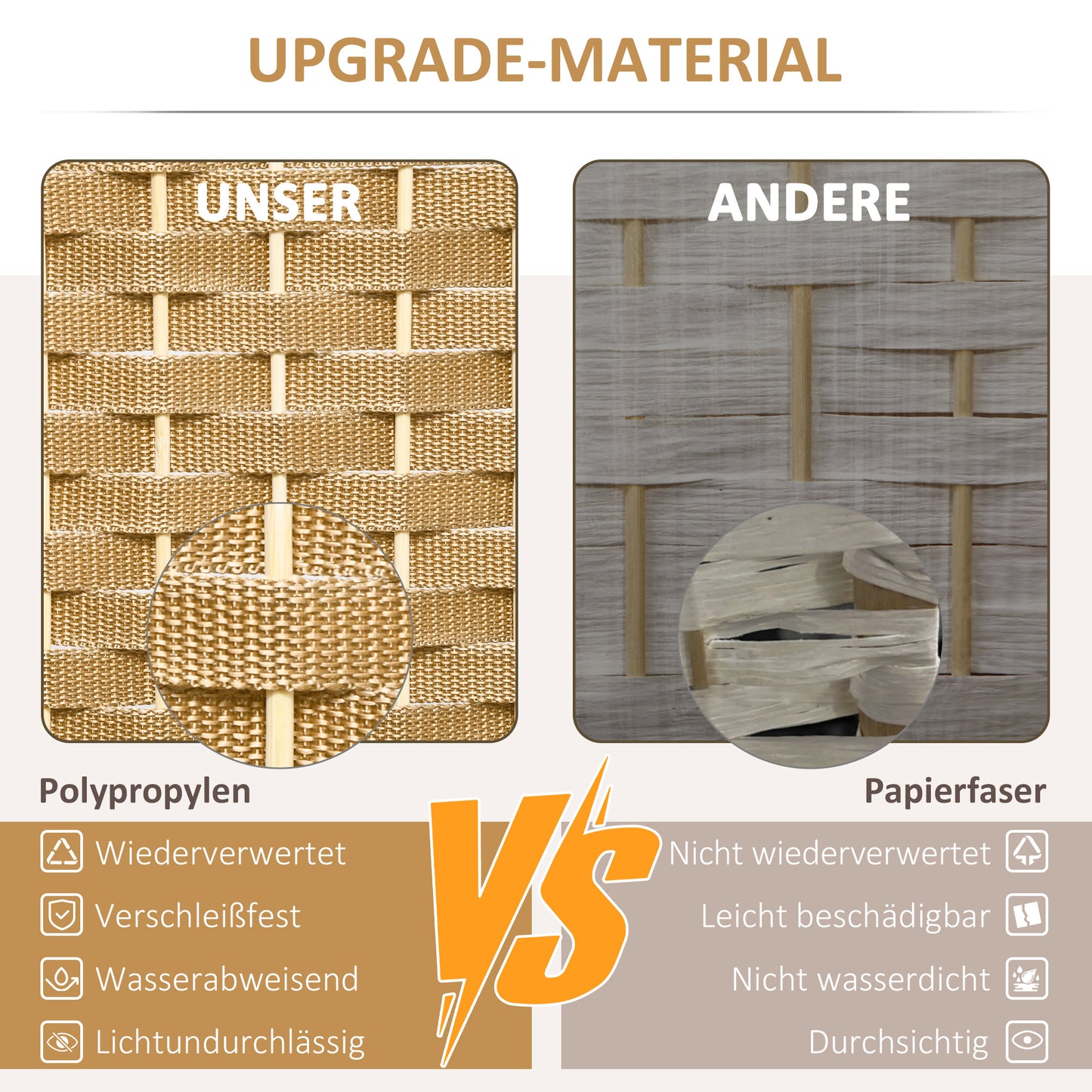 HOMCOM 4-teiliger Raumtrenner, Faltbarer Sichtschutz, Sichtschutzwand für Wohnzimmer, Schlafzimmer, Homeoffice, Natur