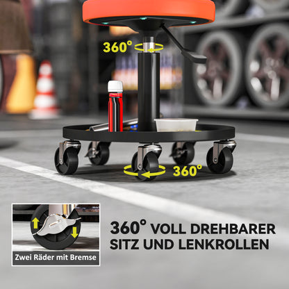 HOMCOM Werkstatthocker mit Rollen Ablagefläche höhenverstellbar 38-50 سم مكرر 135 كجم شريط برتقالي