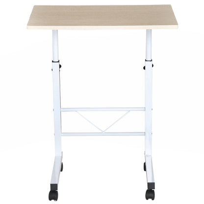 HOMCOM Beistelltisch höhenverstellbarer Couchtisch mobiler Endschreibtisch mit Rädern Feststellbremsen C-Tische Spanplatte Stahl Eisen Kunststoff Weiße Ahornfarbe 60 x 40 x 68-78 cm
