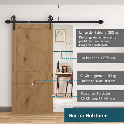 HOMCOM Gleitschienen-Bausatz für Schiebetür، تصميم ريفي، Karbonstahl، 200x4x0,6 سم، مكررًا 90 كجم، أسود